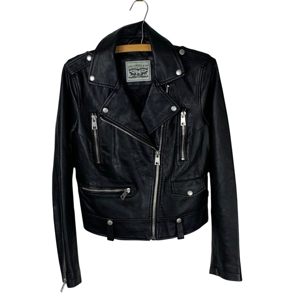 Levis Black Moto Jacket Size S Vegan Leather Biker Cropped